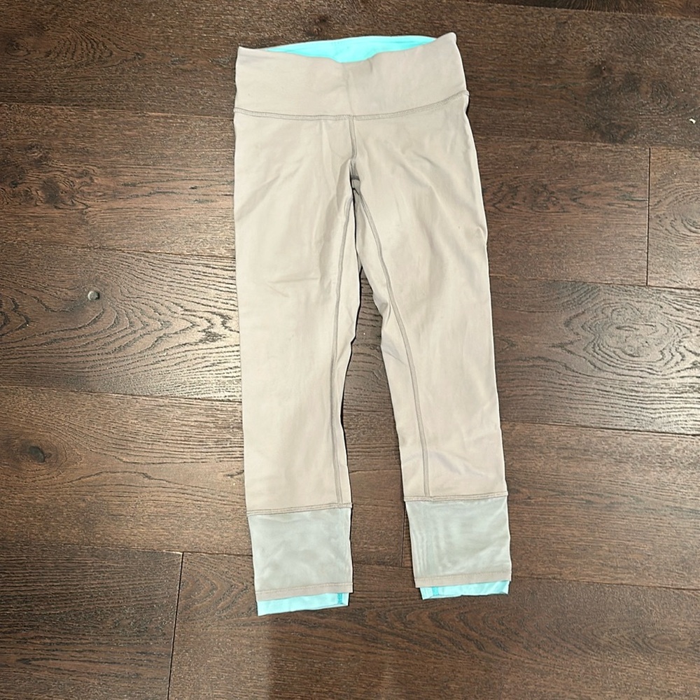 Blue and Grey Lululemon Leggings with Mesh Cuffs
